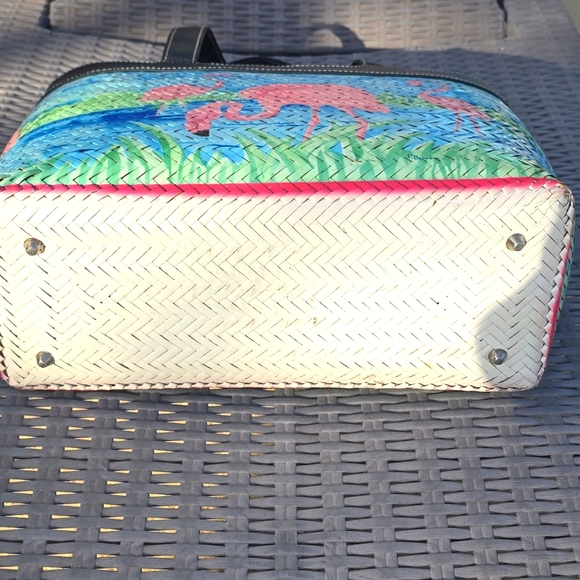 Hand Painted Flamingo Wicker Purse Artist: Paul Brent for Sun & Sand - Picture 10 of 10